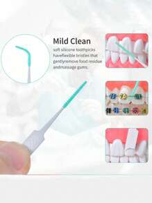 40/100pcs Soft Dental Floss Picks, Random Styles. Silicone Floss Sticks Dental Cleaning Tools For Oral Care, Elastic Soft Bristle Toothpick Sticks, Portable And Easy To Use Interdental Cleaners, Suitable For Removing Food Particles Between Teeth When Out. The Flexible Tapered Synthetic Rubber Bristles Can Easily Insert Into Most Teeth Gaps.