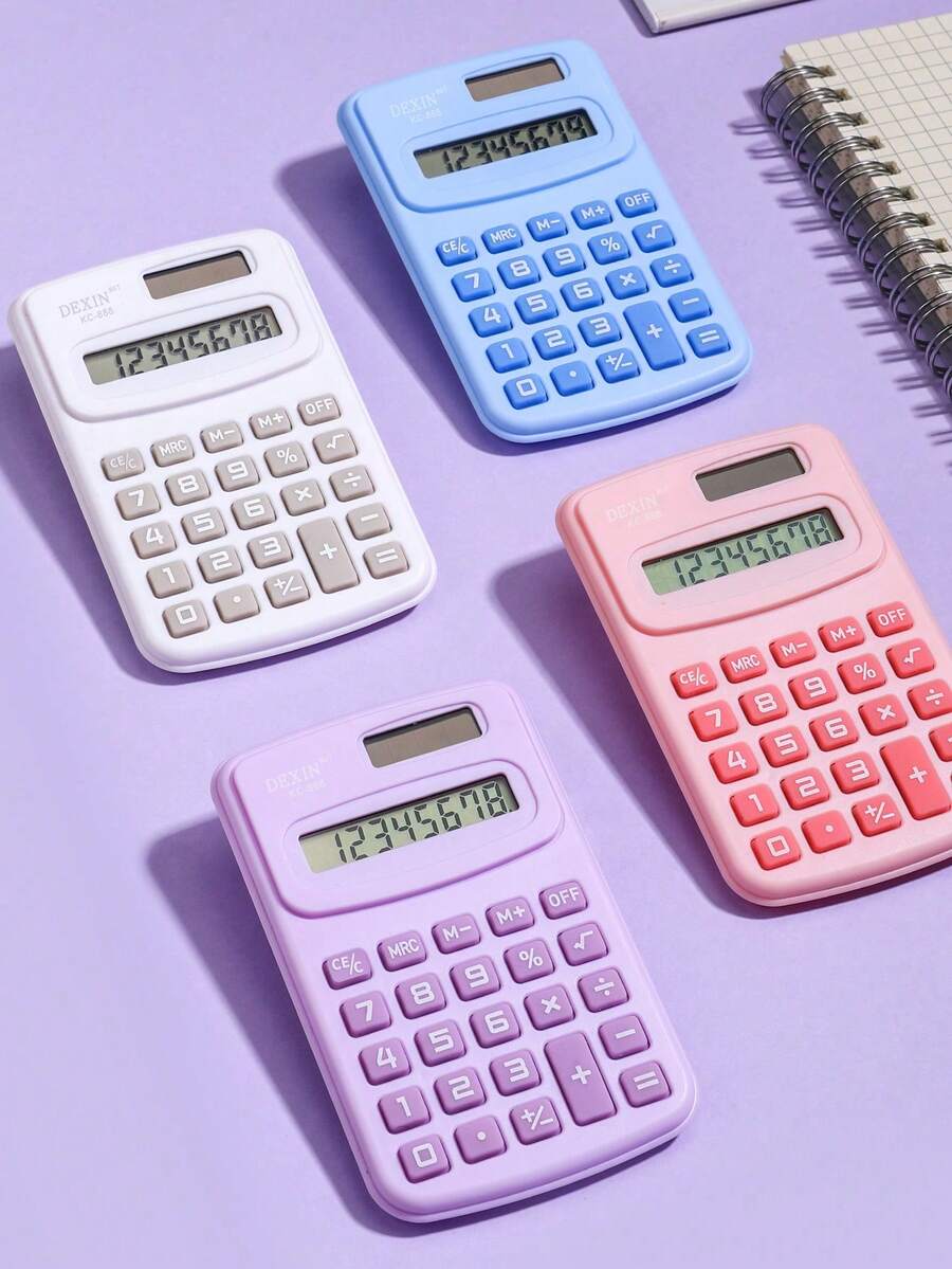 1 件紫色、蓝色、粉色迷你便携式小型计算器（带电池），8 位高品质紧凑型学生课堂数学计算器，适用于加法、减法、乘法、除法、会计、户外使用，可爱优雅的女生办公用品 - 白色 - 查看 1