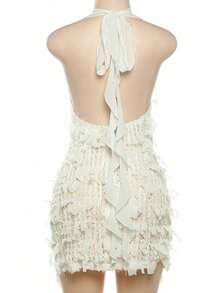 轻盈透明夏季性感露背系带V领紧身迷你连衣裙，适合海滩度假 - 白色 - 查看 9