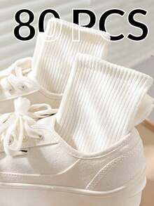 10 pares/5 pares/1 par Calcetines grises puros para hombre y mujer, calcetines de tubo medio de talla única 35-43, set de calcetines para pareja, calcetines de otoño - Blanco - Ver 3