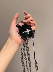 1 件女式朋克时尚哥特式白色蕾丝心形眼罩装饰，黑暗十字架角色扮演配饰，护士、洛丽塔、女巫化妆派对项链吊袜带，万圣节