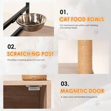 OMCPET Cat Tree Large Cat Tower With Litter Box Enclosure, All-In-One Cat Tower For Indoor Cats With Cat Bed, Food Bowl Station, Scratching Posts And Openable Cabinet Doors, Modern Style Pet Furniture, Cat Condo For Adult Cats Kittens - Grey - View 10