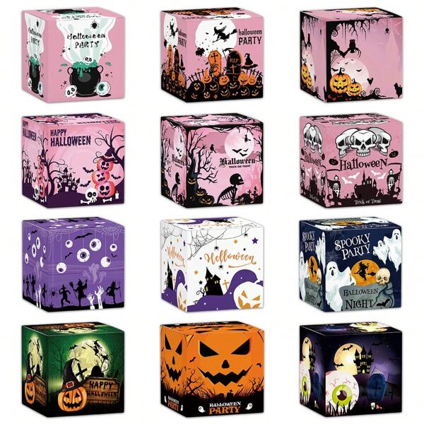 6/12pcs Halloween Candy Box Trick Or Treat Kids Gift Cartoon Ghost Pumpkin Paper Gift Cookie Box Halloween Decor Supplies