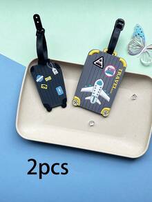 2 piezas Etiqueta de equipaje de dibujos animados lindos, etiqueta de maleta de PVC con tarjetas de identificación antiperidida, resistente al agua, portátil y con protección de privacidad con etiqueta colgante con muñequera para accesorios de viaje para hombres y mujeres - Gris - Ver 7