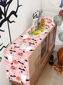 1 件 35*180 厘米粉色万圣节桌旗，可爱鬼魂、南瓜和蝙蝠设计涤纶桌旗，万圣节餐桌装饰，万圣节主题派对，厨房和家居装饰，室内和室外使用，节日餐桌装饰，万圣节派对用品