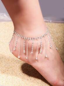 1PC Fashion Summer Beach Artificial Crystal Tassel Anklet For Women, Suitable For Beach, Party, Vacation
