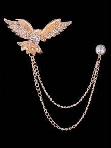 1pc Fashionable Eagle Brooch With Rhinestones, Vintage Wing Design Animal Lapel Pin, Chain Suit Brooch Dress Accessory Office Accessories Shirts Jacket Jewelry Christmas Halloween