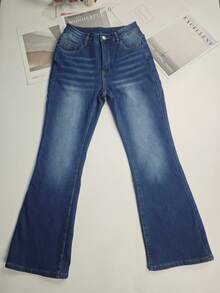 Damen Winter Warm Klassische Bootcut Jeans mit Whiskerring, bürotauglich und bequem für Reisen, Stretch Denim Hose - Blau - Übersicht 7