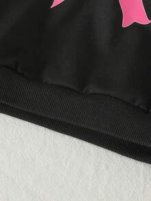 2 件套年轻女孩运动衫套装，黑色长袖圆领运动衫，蝴蝶结印花，水钻刺绣直筒牛仔裤，2025 年秋季新品 - 黑色 - 查看 7