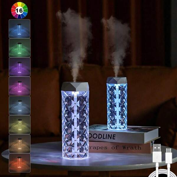 1 Peça Umidificador LED Transparente com Luzes Coloridas, Pode Ser Usado como Lâmpada LED, Luz de Humor USB, Luz de Decoração de Mesa, Abajur, RGB Mudança de Cor Automática, Pressione e Segure para Fixar a Cor da Luz