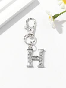 1pc Fashion European & American Unisex Minimalist Cute 26 English Letter Shaped Keychain Pendant Accessory, Embedded With Rhinestones, Suitable For Men & Women Car Keys, Bags, Decoration And Holiday Gifts - Silver - View 11