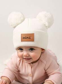 5PS 婴儿绒球针织新生儿帽子冬春季儿童无檐帽女童男童婴幼儿配饰儿童帽子弹力0-8岁幼儿女孩男孩帽子冬季保暖帽 - 彩色 - 查看 2