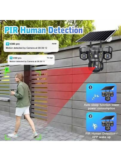 SWVW 15MP WiFi Solar IP Camera CCTV Triple Lens Screen PTZ Auto Tracking Curious Security Surveillance V380 Pro Camera, Outdoor Indoor Home Cameras, Wireless Ring ,None Cameras,CCTV Cameras,Pet ,Smart Automatic Tracking, Alarm Night Vision view 6