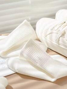 5 Pairs Women's White Cotton Socks With Elastic, Breathable Solid Color Casual Socks For Boots, Sneakers, Sandals, Spring/Summer, Suitable For Campus, Sports, Picnic - White - View 4