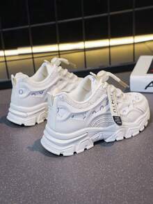 1 Pair Girls' Cute Fashion PU Design Casual Sneakers, Personalized Sports Shoes, Suitable For Daily Wear, School, Sports, All Seasons - Beige - View 3