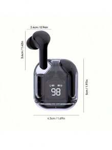 A Pair Of Transparent TWS Wireless Earphones, Stereo Wireless Earphones With LED Battery Display Screen, Type-C Charging Case, Compatible With All Smartphones, Suitable For Gaming, Music, Outdoor Sports/Business, Adult Use, Condenser Microphone, Rechargeable Battery, Polymer Lithium-Ion
