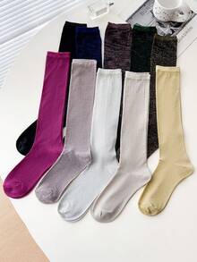 1 Pair Women's Fashionable Everyday Wear Glitter Shimmer Knee-High Socks - Multicolor - View 8