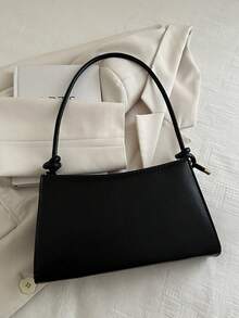 Fashionable Solid Color Minimalist Baguette Underarm Shoulder Bag - Black - View 8
