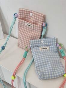 1 Pc Ins Style Grid Pattern Printing Lightweight Mobile Phone Storage Bag Phone Pouch ,Multifunctional Messenger Bag To Go For A Walk And Go Shopping To Carry On Small Item,Portable Storage Bag Card Holder Coin Purse For Travel And Daily Commuting,Gift For Friends And Teachers,Birthday Gift - Multicolor - View 7