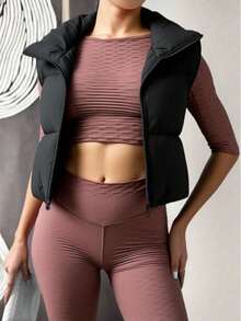 Abrigo corto acolchado Chaqueta corta holgada de algodón negra para mujer, cálida y cómoda, adecuada para uso diario en invierno. - Negro - Ver 6