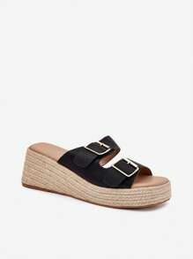 女士时尚百搭休闲厚底坡跟拖鞋，夏季 - 黑色 - 查看 3