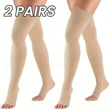 2双装女士露趾过膝袜，黑色和米色，防滑，显瘦，适合办公室和日常穿着，舒适袜子 - 彩色 - 查看 6