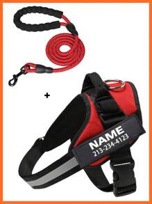 Customizable Reflective Dog Harness Leash Set, Adjustable Pet Chest Vest With Personalized Name & Phone Number Patch, Polyester, Striped Design, Washable Dog Harness,Christmas Gift Supplies - Multicolor - View 36