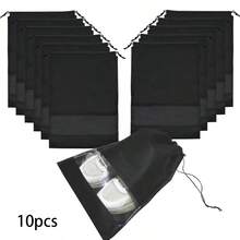 10pcs Black Shoe Organizer Home Travel Dustproof Shoe Organizer Shoe Bags Travel Dustproof Shoe Bags For Storage Transparent Shoe Bags Travel With Drawstring, Suitable For Travel Carrying, Storage Bag For School School Accessories School Stuffdorm Room Essentials Clothes Organizer Closet Organization And Storage Bedroom - Multicolor - View 2