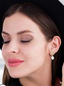 1 Pair Of Women's Starfish Pearl Earrings, Gold Shell Starfish Earring, Thick Pendant Earrings, Suitable For Summer Beach Swing Jewelry. Women's Starfish Pearl Earrings, Gold Shell Starfish Earring, Thick Pendant Earrings, Suitable For Summer Beach Swing Jewelry - Vàng - Xem 7