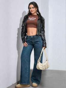 Jeans de pierna ancha cómodos y elásticos para mujer, jeans de mezclilla versátiles de unicolor, elegantes y casuales con botones y bolsillos, adecuados para uso diario, vuelta al colegio, fiestas, fiestas de solteros, aeropuerto, festival de música country, té, escenario y conciertos, para todas las estaciones