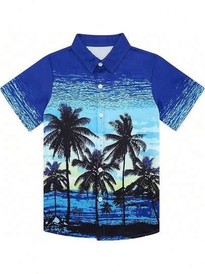 Polaris Big Boys Hawaiian Shirt Kids Tropical Luau 3D Print Button Down Shirts For 3-14 Years Old