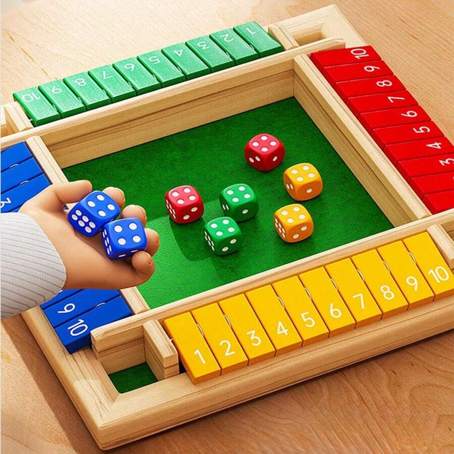 Wooden Shut The Box Game (2-4 Players) - Large 4 Sided Board,8 Dice,Rules - Amusing Addition Game For All Ages,Games,Board Games,Board Game,Board Games,Games,Game - 彩色 - 查看 1