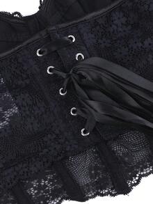 Top corset, corsé con encaje, tirantes de cinta, prenda moldeadora tipo bodice, ajuste ceñido y camiseta ajustada para mujer, para fiestas, bailes, sin tirantes - Negro - Ver 6