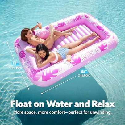 SLOOSH Inflatable Tanning Pool Lounger Float, 85" X 57" Extra Large Pool Floats Adult With Pillow, 4 In 1 Suntan Tub Raft Floatie,Sunbathing Bed Lounge Blow Up Ball Pit Party Gifts, XL-Hot Pink