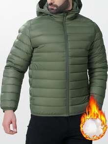 1 件男士纯色连帽棉夹克，轻质夹棉外套，休闲日常穿着，户外、徒步旅行、运动，秋冬 - 綠色 - 查看 11