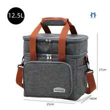 Large Thermal Bag With Side And Front Pockets, Fitness Lunch Box Holder With Hand Strap And Cross-Shoulder Strap - Grey - View 2