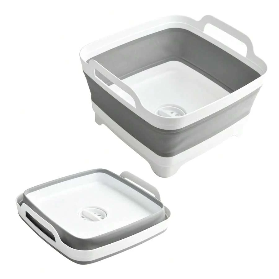 Collapsible Dish Basin 2.4Gal/9L, Foldable Kitchen Sink Tub With Drain Plug,Wash Basin For Dishes,Fruits,Bottles,Space-Saving For RVs,Camping & Laundry(Gray) - Grey - View 1