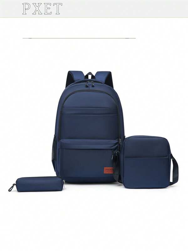 New Large-Capacity, Simple Junior High School Backpack, Korean-Style Schoolbag, College Student Computer, Casual Backpack, Three Pieces Set Combination Bag