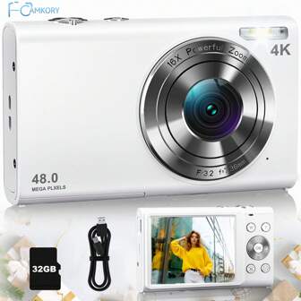 CAMKORY CAMKORY 4K Digital Camera, 48MP Autofocus Vlogging Camera With Flash,2.8" Point And Shoot Digital Camera With 16X Zoom, Anti-Shake, 32GB Card, Portable Compact Camera For Teens Adult Beginner