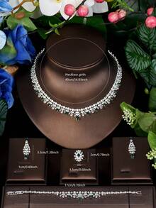 1 Set Minimalist Cubic Zirconia Geometric Green Gemstone Inlaid Jewelry Set, Suitable For Women To Wear To Parties