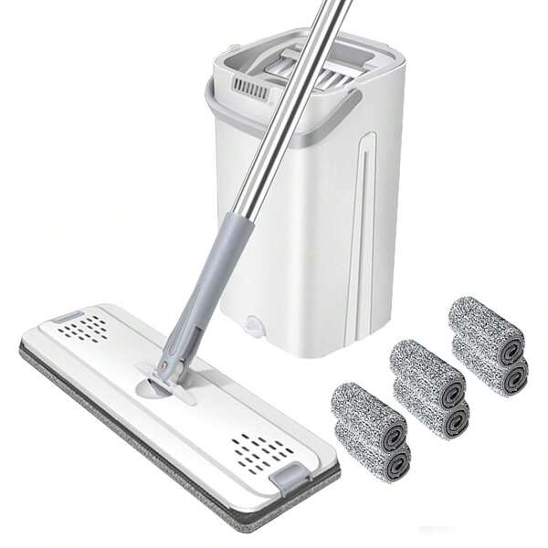 Mop And Bucket Set With Wringer - Hands-Free Flat Floor Mop And Bucket, Reusable Microfiber Pads, Flat Mop And Bucket Set, Separates Dirty And Clean Water, Suitable For All Floor And Wall Cleaners