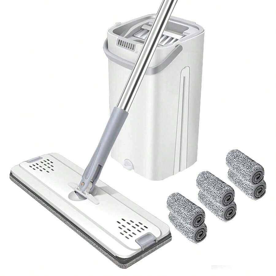 Mop And Bucket Set With Wringer - Hands-Free Flat Floor Mop And Bucket, Reusable Microfiber Pads, Flat Mop And Bucket Set, Separates Dirty And Clean Water, Suitable For All Floor And Wall Cleaners