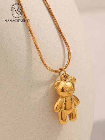 MamacitaSlay 1 pieza Collar con colgante de oso lindo enchapado en oro de 18K, de acero inoxidable, elegante y de moda