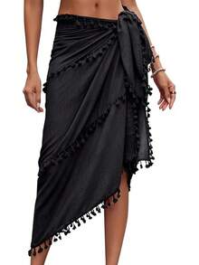 Eicolorte Sarong Cover Up Womens Beach Cover Up Bikini Bathing Suit Swimsuit Swimwear Coverup Sarong Pareo Wraps Women - A-黑色 - 查看 1