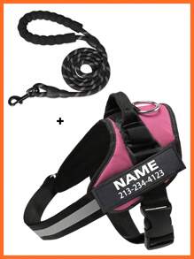 Customizable Reflective Dog Harness Leash Set, Adjustable Pet Chest Vest With Personalized Name & Phone Number Patch, Polyester, Striped Design, Washable Dog Harness,Christmas Gift Supplies - Multicolor - View 40