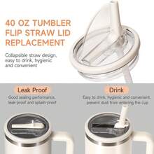 1/2Pcs Flip Straw Lid Replacement For 40 Oz Tumbler With Handle, Leak-Proof, Spill-Proof Straw Lid Cover, Includes Straw, Perfect For Travel, Gym, Car, Daily Use - Black - View 4