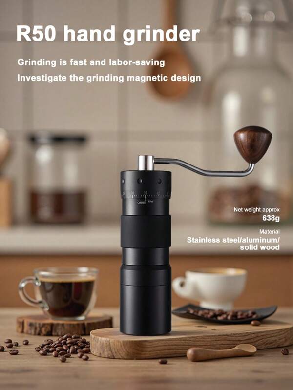Handkurbel-Kaffeemühle mit Magnetadsorption - Haushalts-Kleinmühle, manuelle Sieben-Stern-Geisterzähne, externe Einstellhandmühle