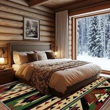 3x5 Rugs, 2x3 Rug, Southwestern Rustic Area Rug, Colorful Geometric Door, Washable & Non - Slip Small Carpet, Home Decor - 綠棕色黑色 - 查看 3