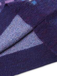 男女通用宽松休闲复古格子毛绒圆领套头针织衫，秋冬季 - 紫色 - 查看 7