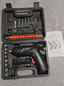 47件套粉色电动工具套装，适用于家庭维护和维修，包含锂电池迷你无绳螺丝刀、MQFORU无绳螺丝刀、47合1便携式无绳电钻、带双位置手柄、USB线和LED灯的可充电电动螺丝刀套装，适用于家庭办公室DIY工具。 - 彩色 - 查看 11